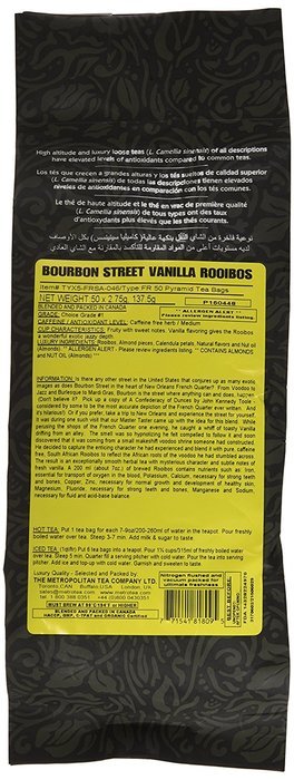 Metropolitan Tea 50 Count Pyramid Shaped Teabags, Bourbon St. Vanilla N3