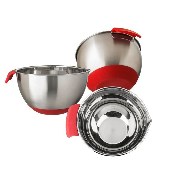 Pearington 3 Piece Mixing Bowl with Nonslip Bottom and Handle, Red N2