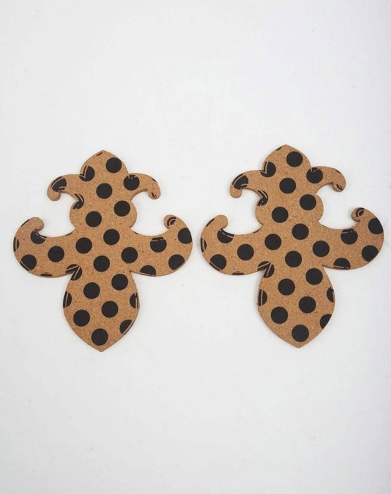 Black Polka Dot Fleur De Lis Cork Surface Savers N3