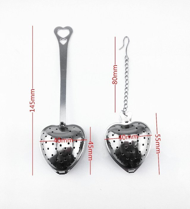 Yueton 2pcs Stainless Steel Heart Shape Tea Infuser Strainer with Chain / Spoon Handle N5