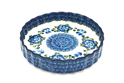 Polish Pottery Baker - Fluted Quiche - Small (7") - Blue Poppy