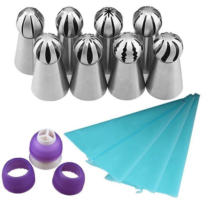 3PCS Icing Piping Tips Nozzles Kit Stainless Steel Sphere Ball Decorating Baking Tools Set for Cupcakes (New Design) N15