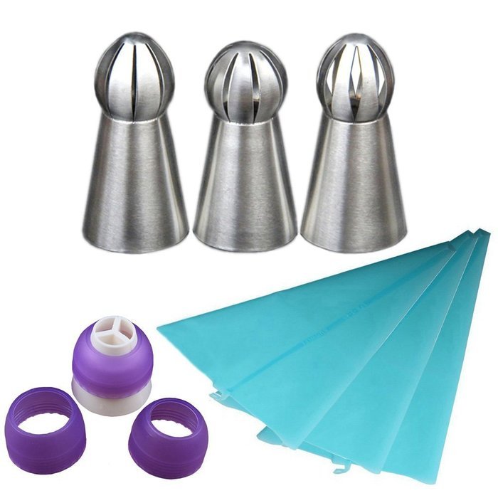 3PCS Icing Piping Tips Nozzles Kit Stainless Steel Sphere Ball Decorating Baking Tools Set for Cupcakes (New Design) N17