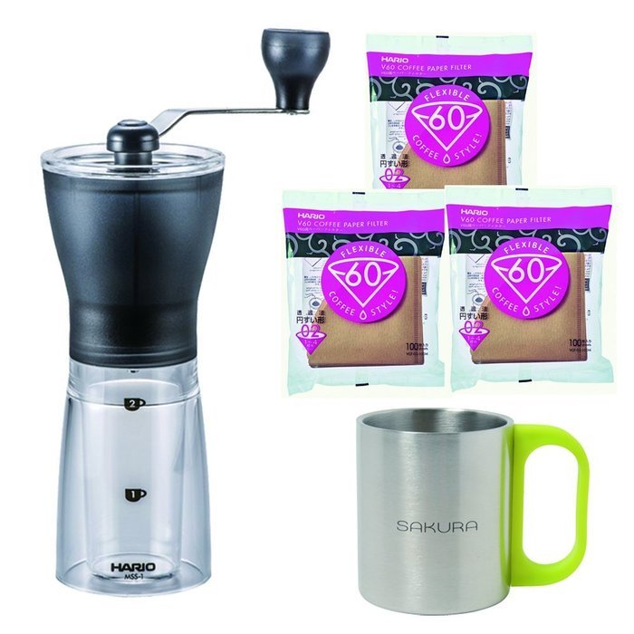 Hario Coffee Mill (A-set) Coffee Mill Slim Grinderless MSS-1TB New Model + Coffee Paper Filter, Natural, 100 count...