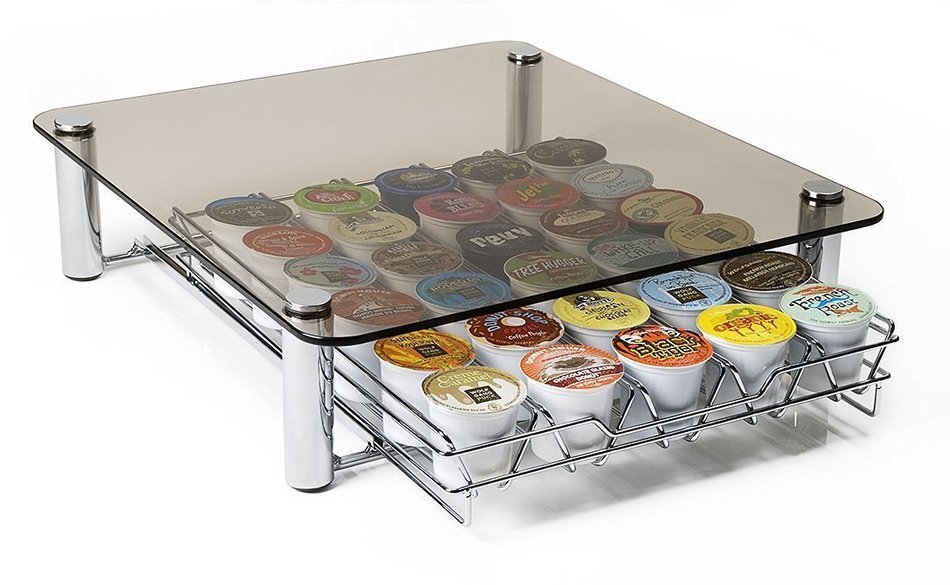 Deluxe Glass Coffee Drawer for Keurig Single Serve Kcups Holds 35 K-cups By Fevodesign