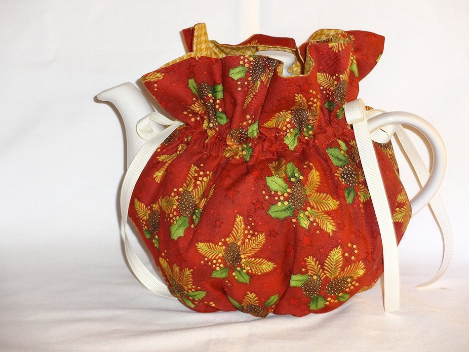 Pretty Christmas Floral Print 6 Cup Reversible Tea Pot Cozy N3