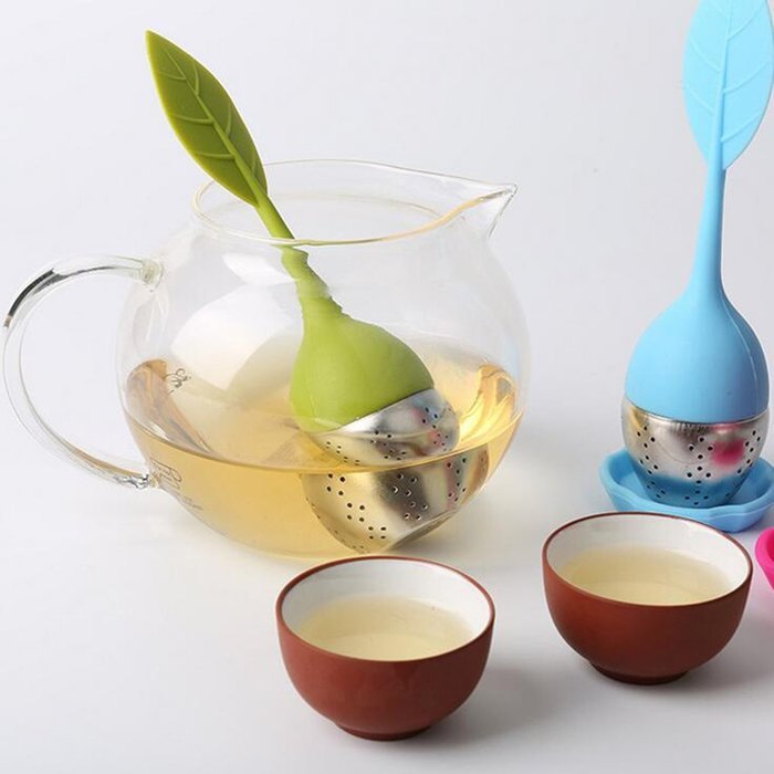 Huayoung 3-pcs Leave-shaped Silicone & Stainless Steel Tea Infusers Useful Tea Filters (Orange) N14