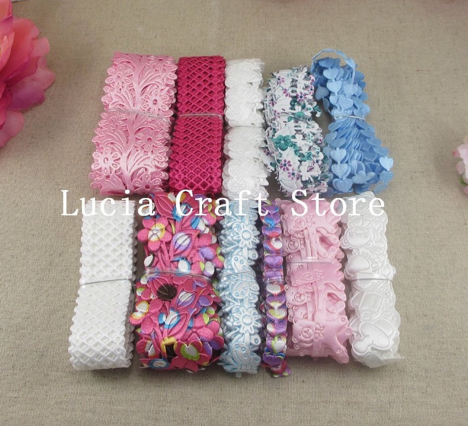2x12yards/lot Random Lace Trim Embellishment Flower Ribbon Sewing Craft DIY Garment & Home Decoration N3