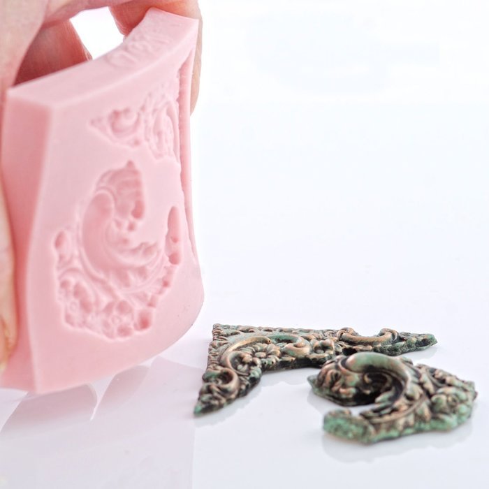 Corner Victorian Scroll Work Silicone Mold Food Safe Fondant, Chocolate, Candy, Resin, Polymer Clay, Craft, Jewelry... N3