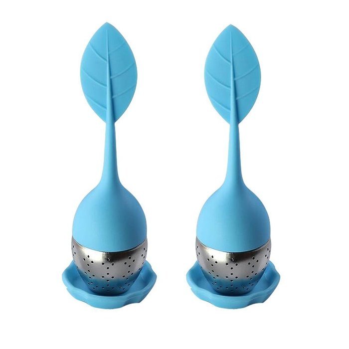 Set of 2 Tea Infuser Leaf Strainer Handle with Steel Ball Silicone Leaf Lid (Purple) N5