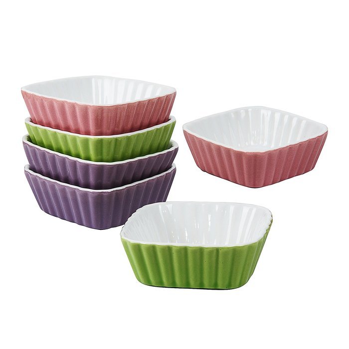 DOYOLLA Set of 6 Square Shaped Porcelain Oven Safe Ramekin Dessert Souffle Baking Dish, Random Color N2