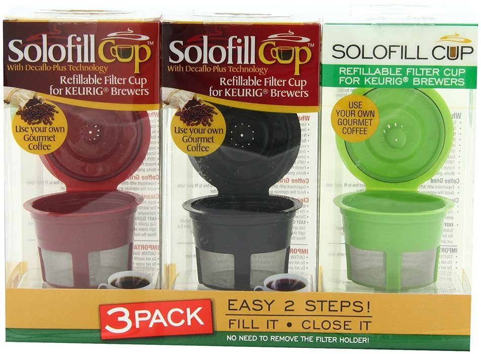Solofill Cup, Refillable Cup For Keurig Single serve cups Brewers, Red/Black and Green (Pack of 3)