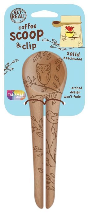 Talisman Designs Get Real Solid Beechwood Coffee Scoop and Clip, Styles Vary, 2-Pack N5