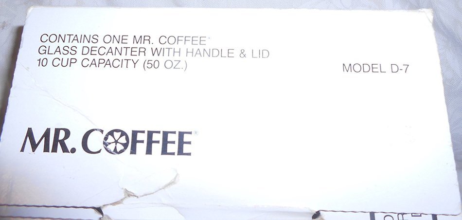 Mr. Coffee 10 Cup Glass Decanter Carafe Model D-7 -- Fits Black & Decker Spacemaker SDC2A, SDC2D, SDC3A, Bunn... N4