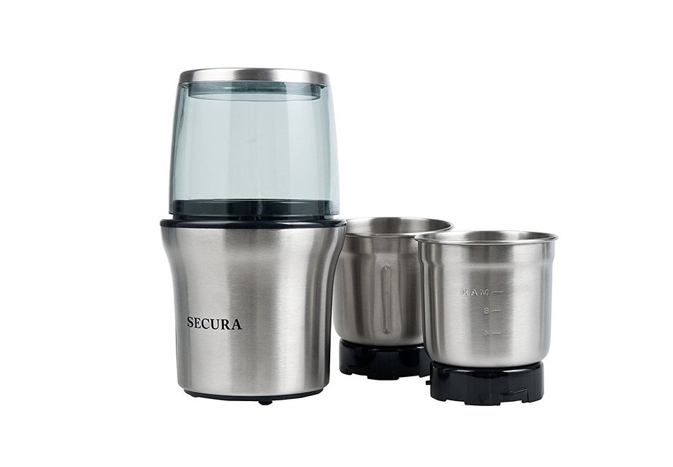 Secura Electric Coffee Grinder & Spice Grinder with 2 Stainless-Steel Blades Removable Bowl N3