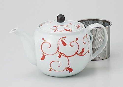 Saikai Pottery Red Karakusa pattern Pot type Kyusu Japanese Teapot with super stainless strainer from Japan 60174