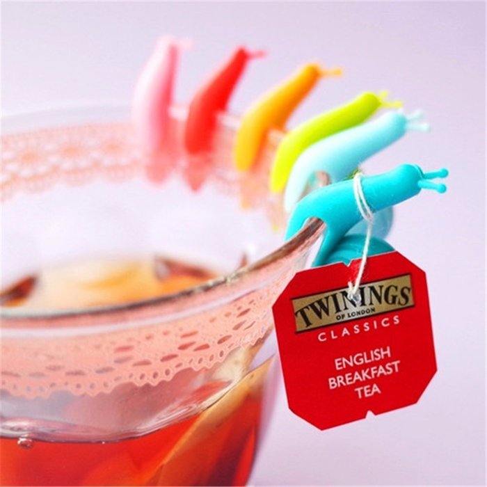 Moolecole Tea Infuser Label For Hanging Tea Bag Environmental Silicone Snails Clip (Six Colors, Set of 6, 1 Set) N4