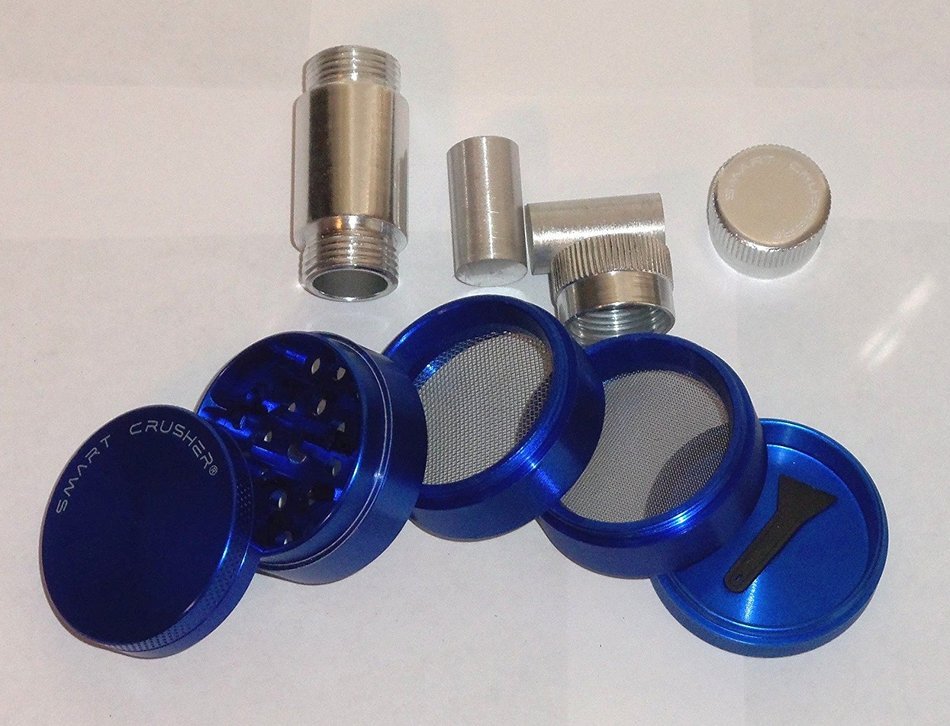 SMART CRUSHER&reg; Blue 5 Piece 2" NEW Design Herb - Pollen Coffee Grinder combo free pollen scrapper N4