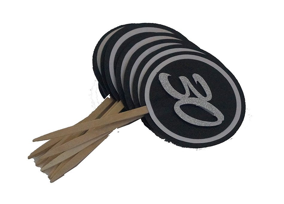 All About Details Black & White 30 Cupcake Toppers, Set of 12