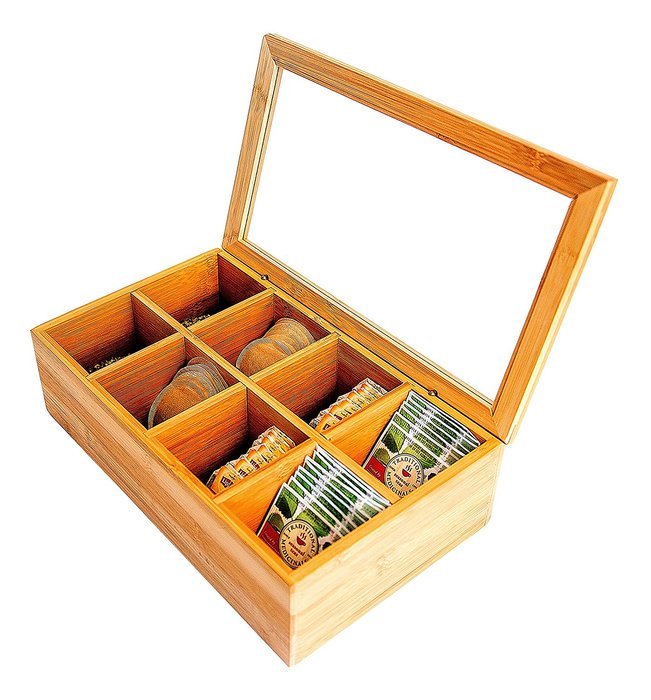 Axis International Bamboo Tea Box with Clear Lid, Brown N2