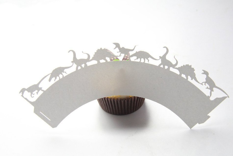 Kuke 24 pcs Jurassic Park Escaping Dinosaurs Laser Cut Cupcake Wrappers Cupcake Liners Muffin Container for Baby... N2