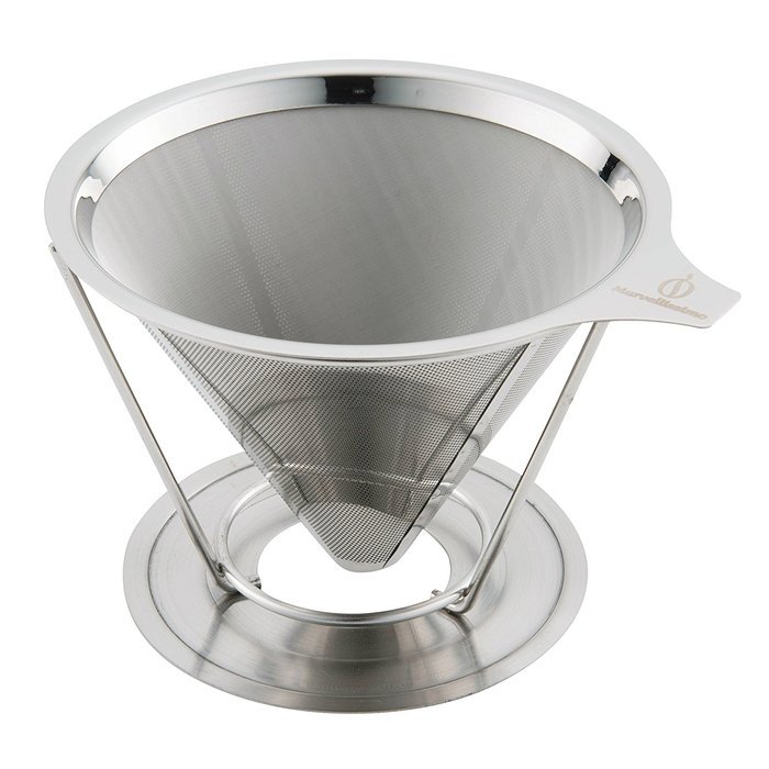 Marvellissimo Stainless Steel Pour Over Coffee Dripper - Reusable Double Layer Fine Mesh Filter Cone And Separate... N6