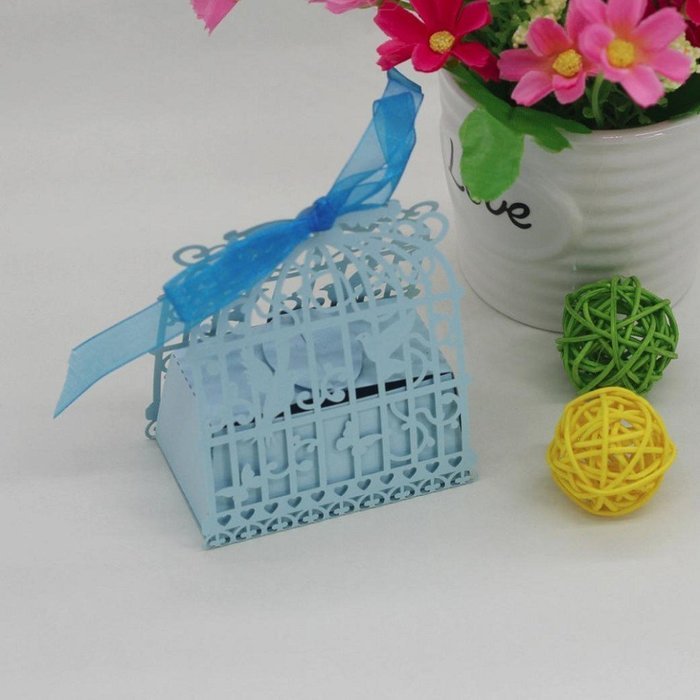 50PC Candy Box,Morecome Birdcage Flowers Laser Cut Favor Candy Box (Purple) N18