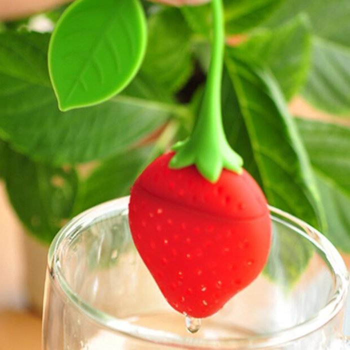Reusable Food Safe Silicone Red Strawberry Shaped Tea Leaf Bag Holder Tea Coffee Herb Punch Filter Tea Infuser N5
