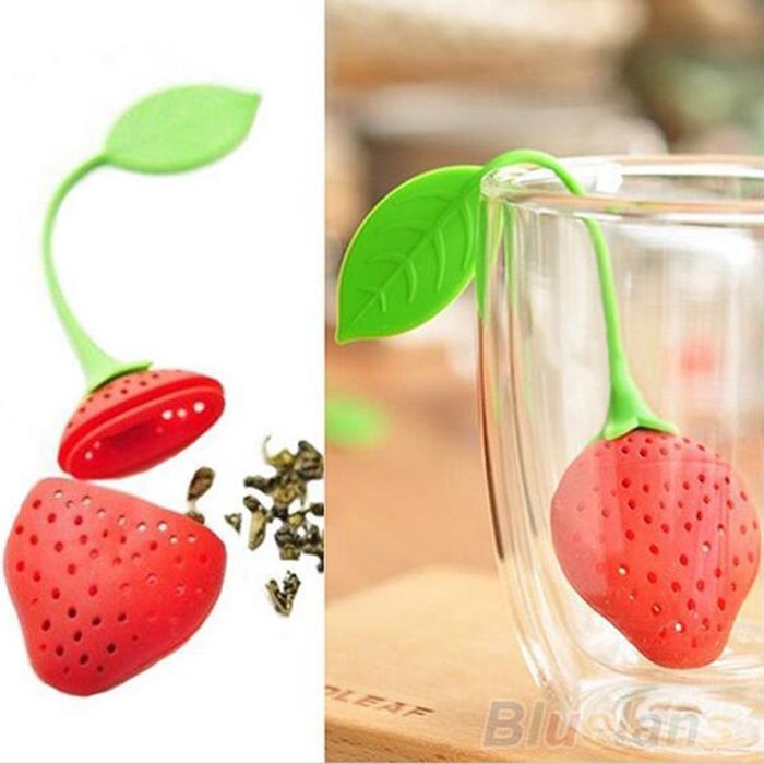 Reusable Food Safe Silicone Red Strawberry Shaped Tea Leaf Bag Holder Tea Coffee Herb Punch Filter Tea Infuser N6
