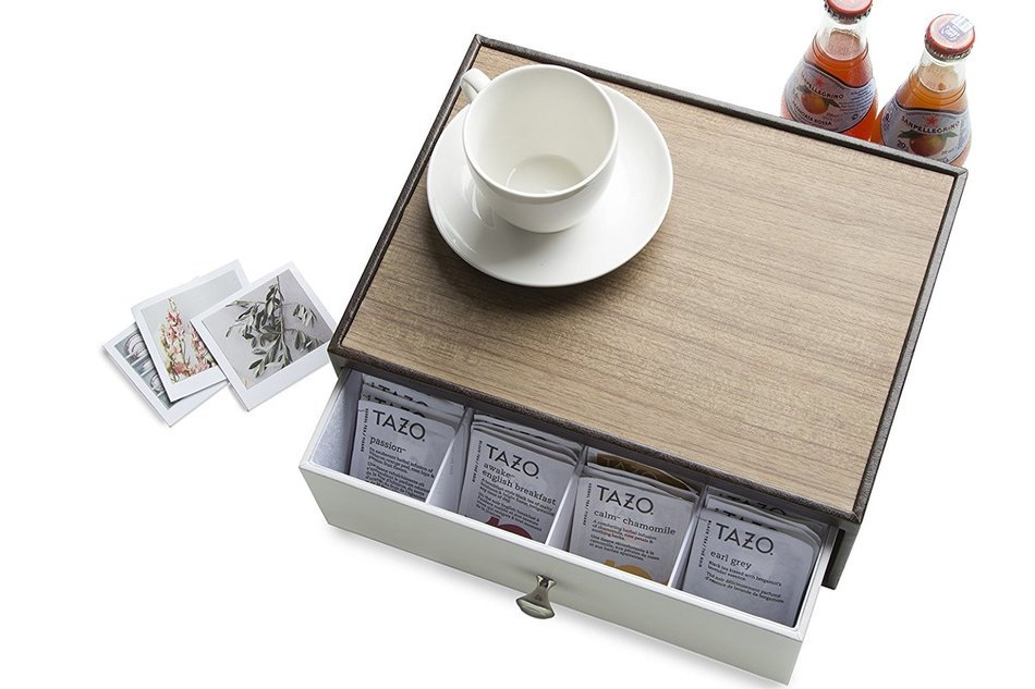 Jack Cube Leather Tea Box Storage Box Tea Bag Organizer Holder Tea Storage Drawer Holder with 12 Compartments(... N7