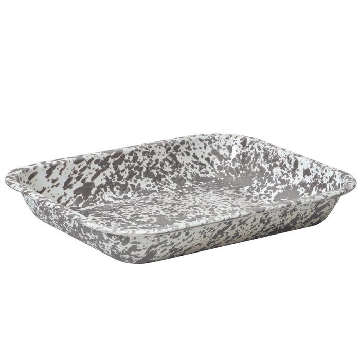 Enamelware Large Roasting Pan - Solid White with Blue Rim N2