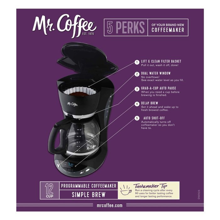Mr. Coffee DWX23 12-Cup Programmable Coffeemaker, Black N2