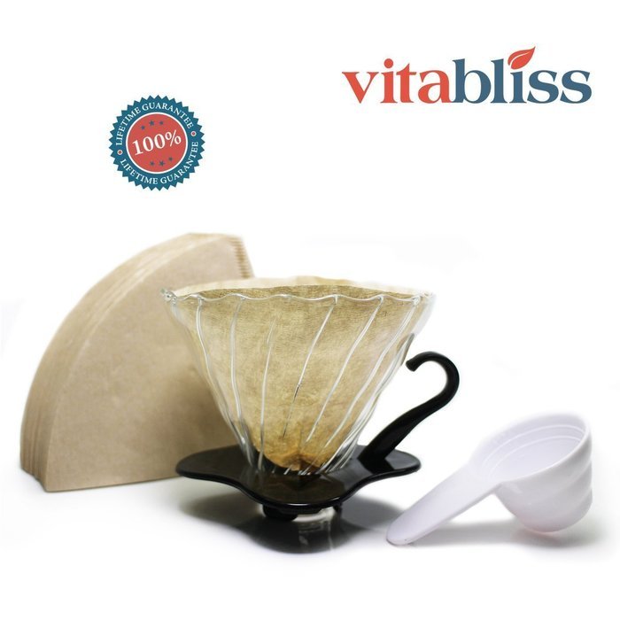 Coffee Dripper &ndash; Vitabliss Glass Coffee Brewer Maker Cone of 3 oz. with Paper Filters N6