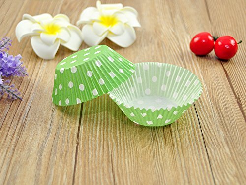 100 PCS Green w/ White Polka Dot Paper Cupcake Cups