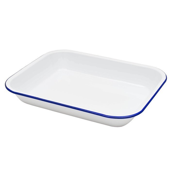 Enamelware Large Roasting Pan - Solid White with Blue Rim N3