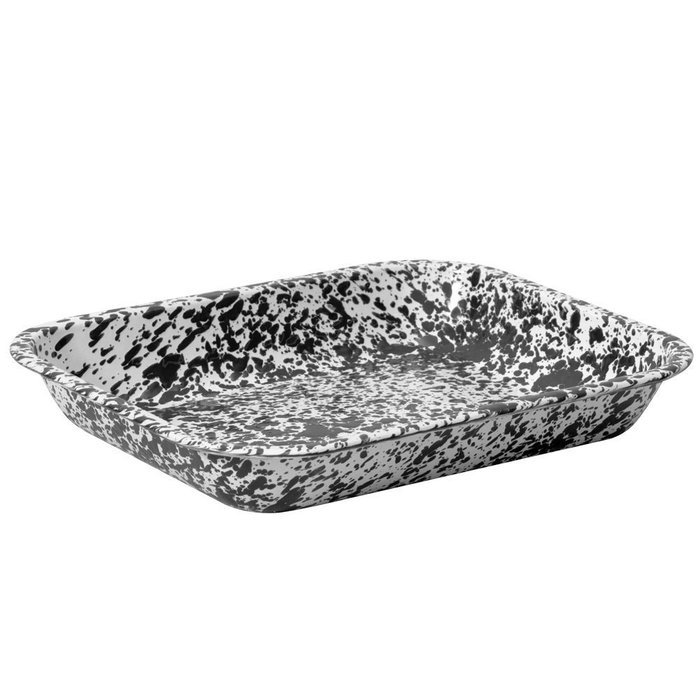 Enamelware Large Roasting Pan - Solid White with Blue Rim N4