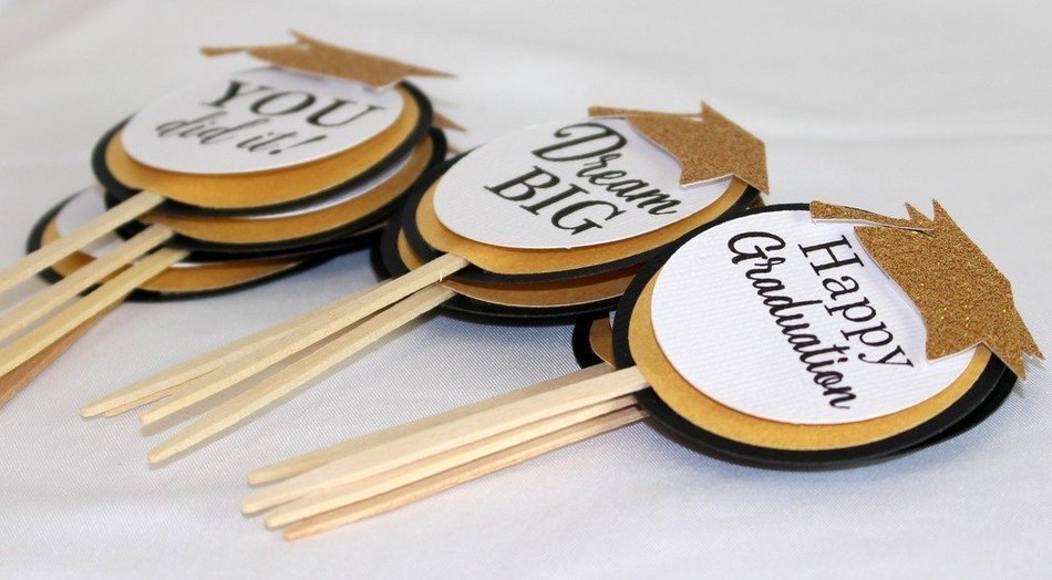 All About Details Black & Gold Graduation Cupcake Toppers N2