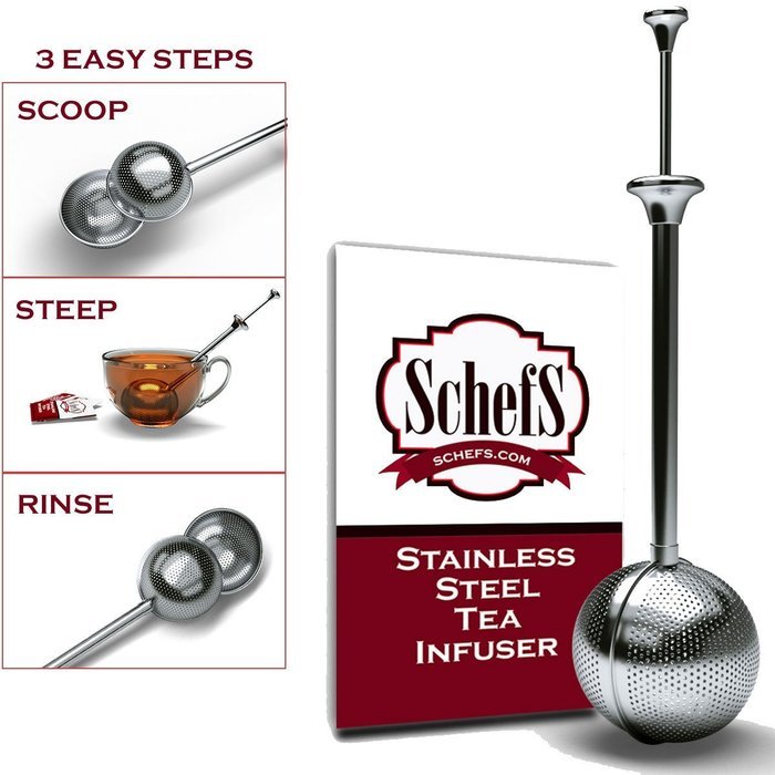 Schefs Premium Tea Infuser - Light Weight Stainless Steel - Large Capacity Ball with Long Spoon Handle - New Strainer... N2