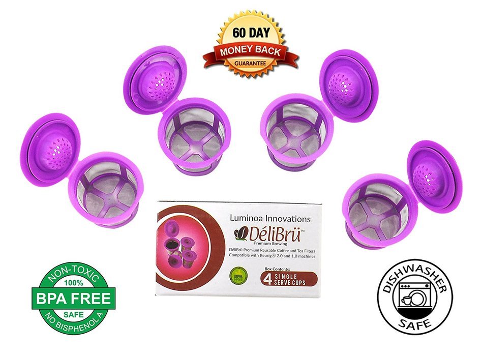 Delibru 4Pack Reusable K-Cups Refillable universal KCup for Keurig 2.0 & 1.0 Machines. Reusable kcup, k cup reusable... N3