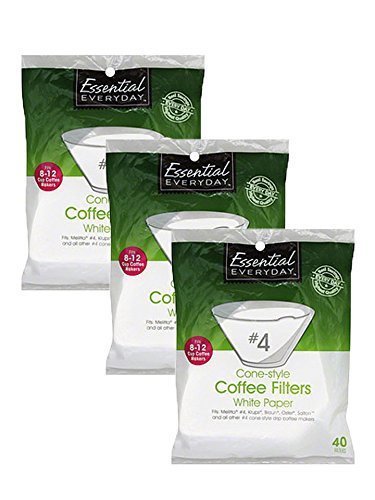 No. 4 Cone Coffee Filter in White 40 Count (Pack of 3), Total of 120 Filters
