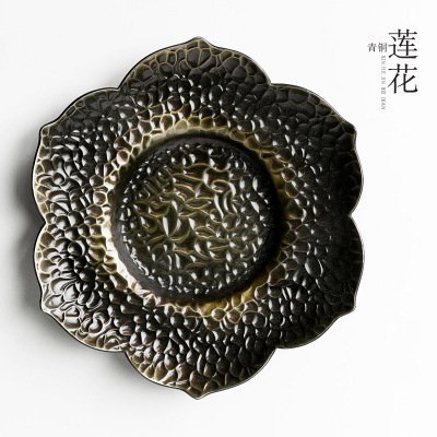 CCWY Large hand-carved hammer Tin coaster copper art coaster Cup pot holding saucer Taiwan tea zero allocation... N15