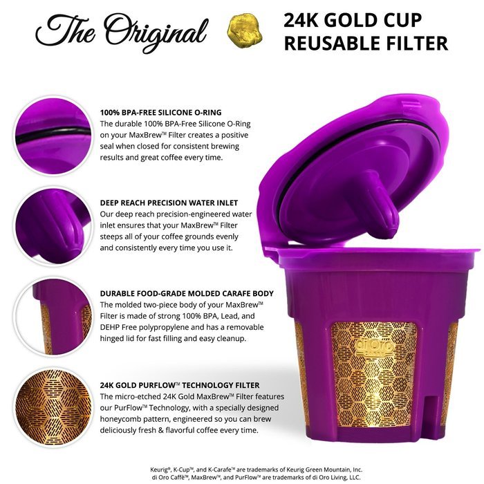 MaxBrew 24K GOLD K-Cup Reusable Filter for Keurig 2.0/1.0 Small Single K-Cup N2