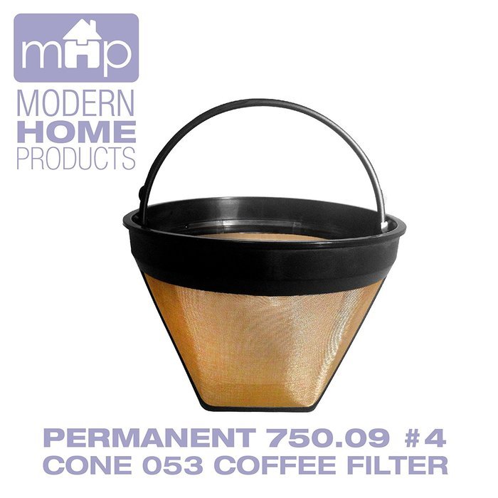 Permanent 750.09, #4, 053, Cone Shape Gold Tone Coffee Filter fits Capresso, Krups, & Delonghi 12-Cup Coffeemakers
