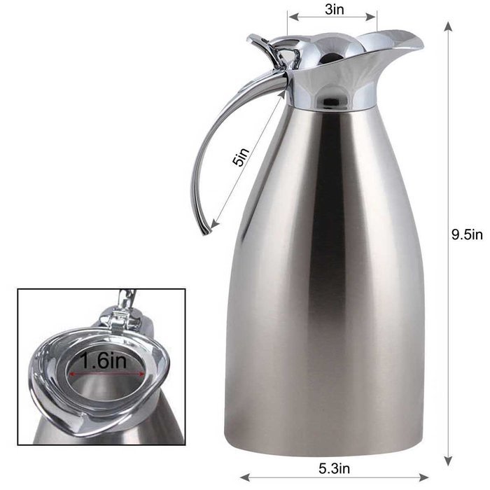 Panesor 68oz Water Coffee Thermal Carafe Vacuum Insulated Stainless Steel Pitcher N3
