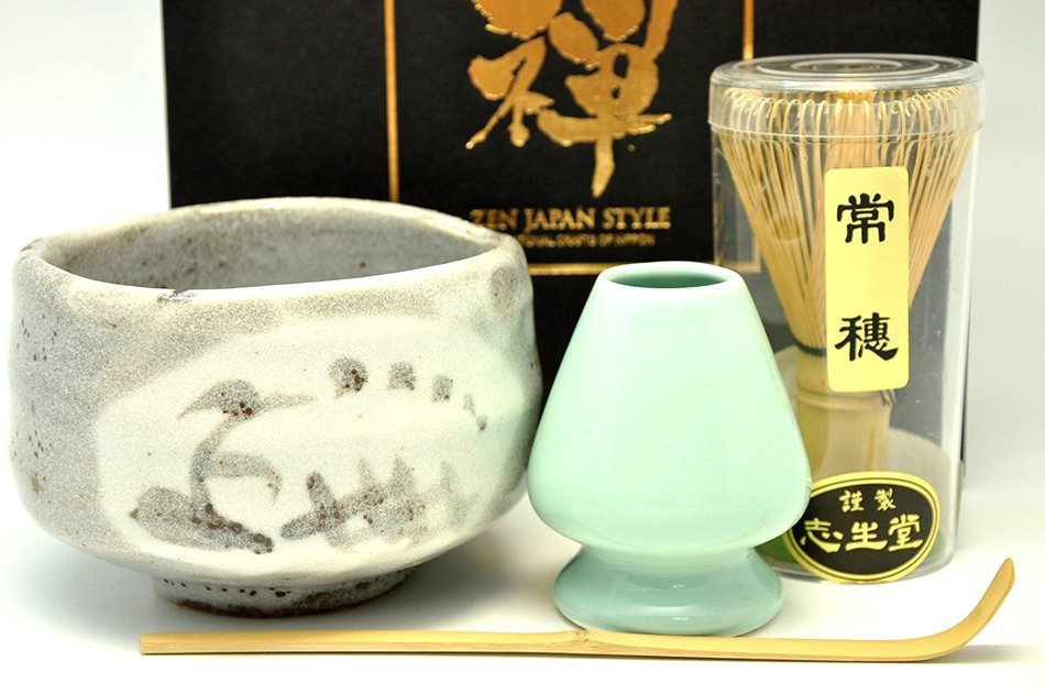 Japanese Mino Yaki ware Matcha Bowl And Tea Ceremony Set Green Tea 11 / 11 / 8cm (4.3 / 4.3 / 3.1inch)[7394] N2