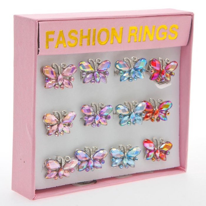 Rhode Island Novelty 12 Piece Butterfly Ring with Display Box, Assorted