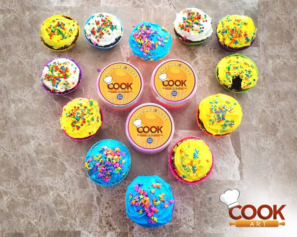 CookArt Silicone Reusable Baking Cupcake Cups Non-Stick 12 Liners Molds 6 Colors N7