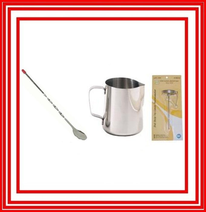 3pc/set: Thermometer, 11" Spoon, Milk Frothing Pitcher 20 Oz Stainless Steel NEW