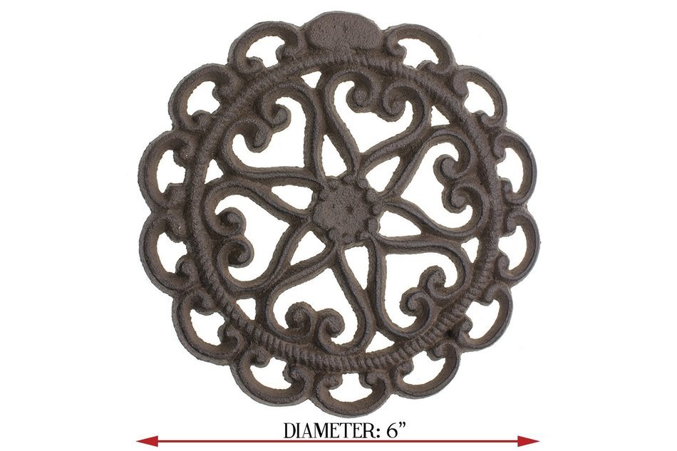 Cast Iron Trivet | Round with Vintage Pattern | Decorative Cast Iron Trivet For Kitchen Or Dining Table | 7.7... N13