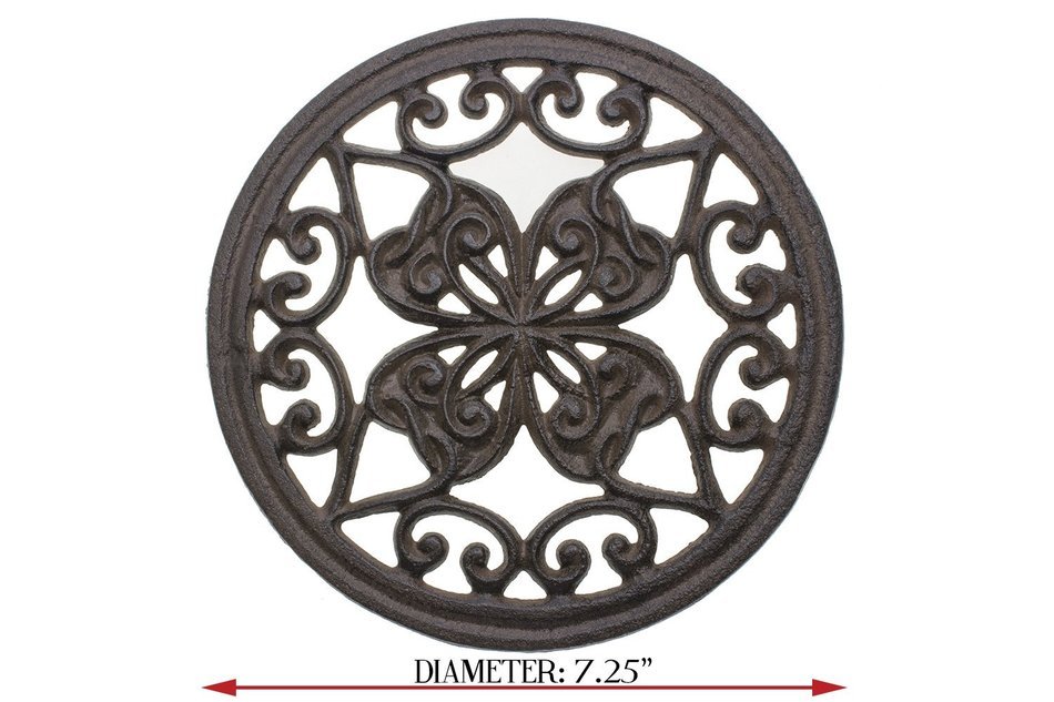 Cast Iron Trivet | Round with Vintage Pattern | Decorative Cast Iron Trivet For Kitchen Or Dining Table | 7.7... N15